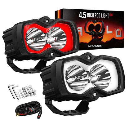 Offroad 2X NOVSIGHT 4.5'' LED Work Light Bar Spot Pod Red/White DRL