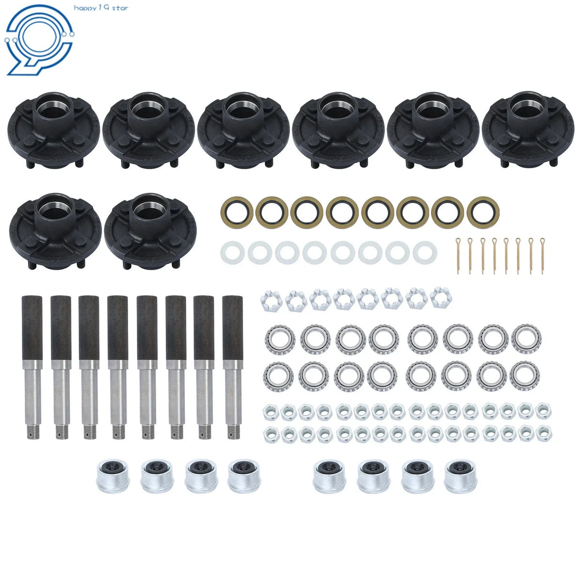 1" Round BT8 Spindle & Bearing Kit for 4 on 4" Trailer Hub