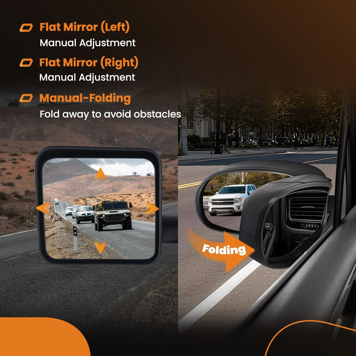 Black Manual Side Mirror Assembly for Jeep Wrangler Rubicon 2007-2017