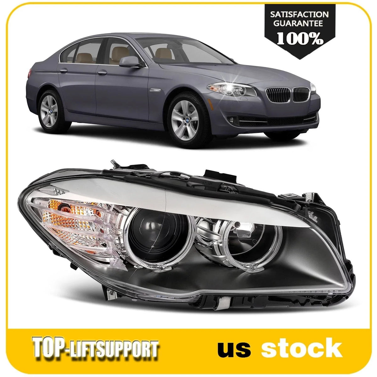 Passenger Side Headlight with Bulbs for BMW 535i (2011–2013) Projector