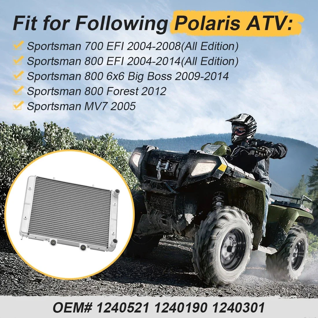 Radiator for ATV Sportsman 700 800 EFI 2004-2014 1240190 1240301