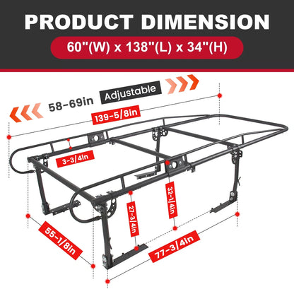 Universal 138x60" Adjustable Pickup Truck Bed 4-Bar Carrier Ladder Rack