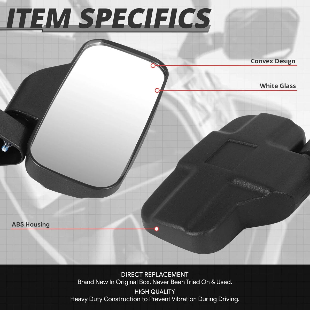 Universal UTV Side View Mirrors for Roll Cage Bar Mount (1.75" 2")