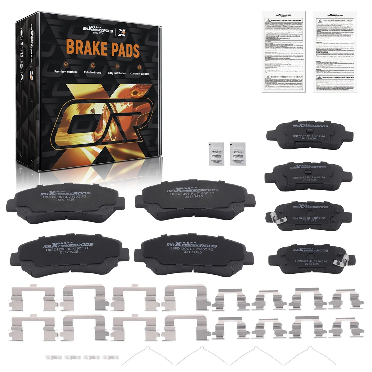 Ceramic Brake Pads Set w/Hardwares for Nissan Rogue 2008-2013 - 8pcs