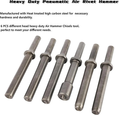 7-Piece Pneumatic Rivet Hammer Tool Set Including Chisel Bits