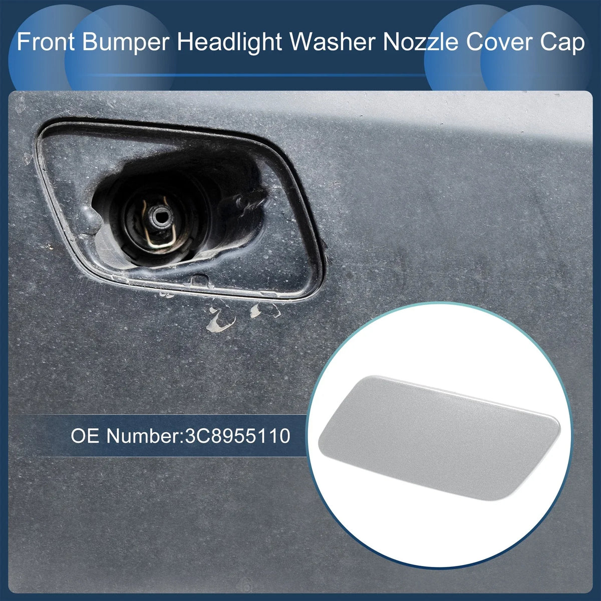 Front Right Washer Nozzle Cover Cap for Volkswagen Passat CC (2008–2012) Silver Tone
