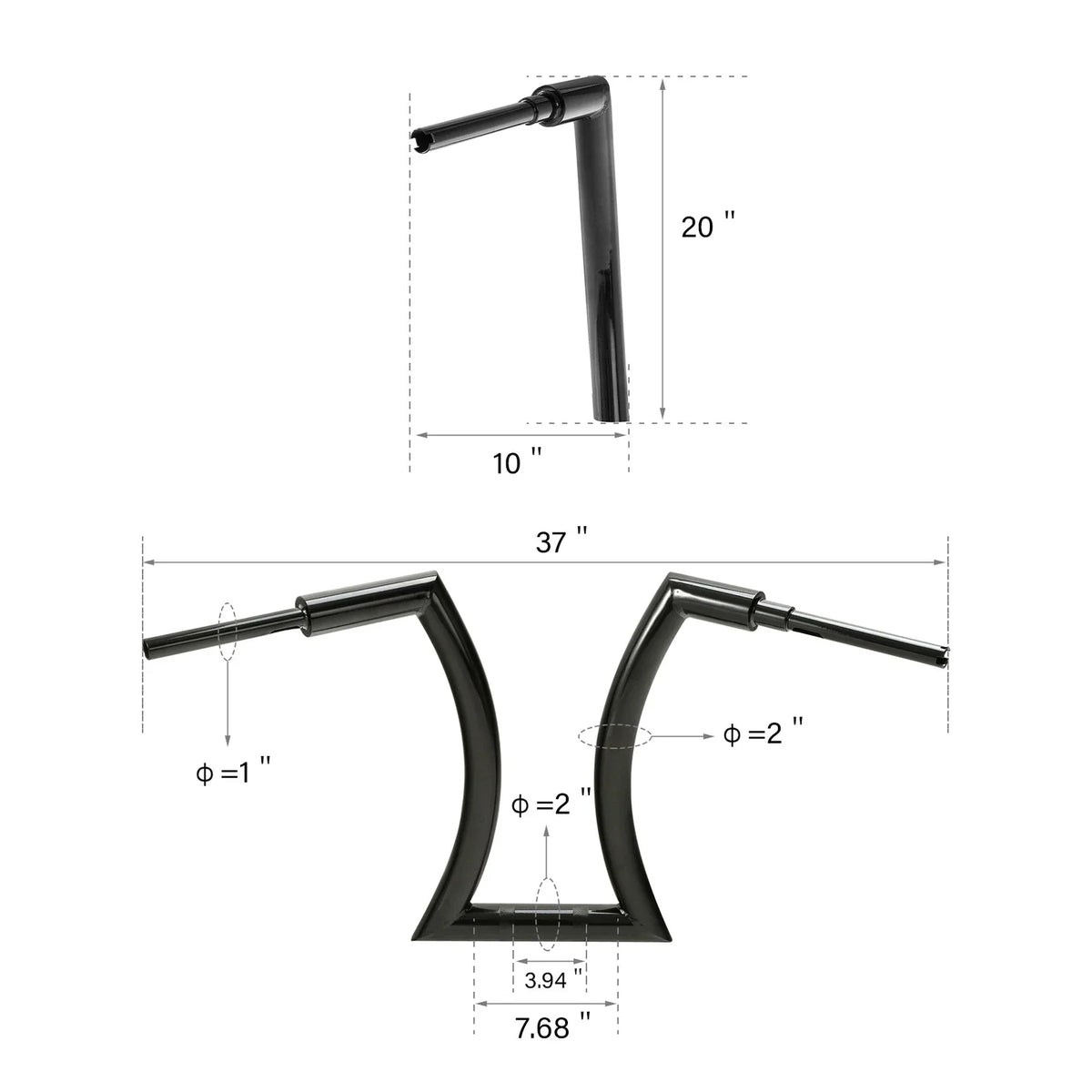 20" Rise 2" Ape Hanger Handlebar & Risers for Harley Softail
