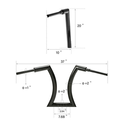 20" Rise 2" Ape Hanger Handlebar & Risers for Harley Softail