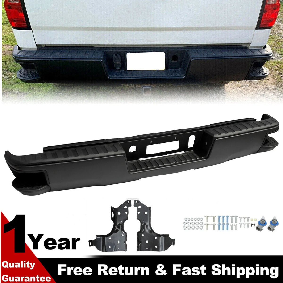 Corner Step Black Rear Bumper for GMC Sierra 1500 (2014-2018)