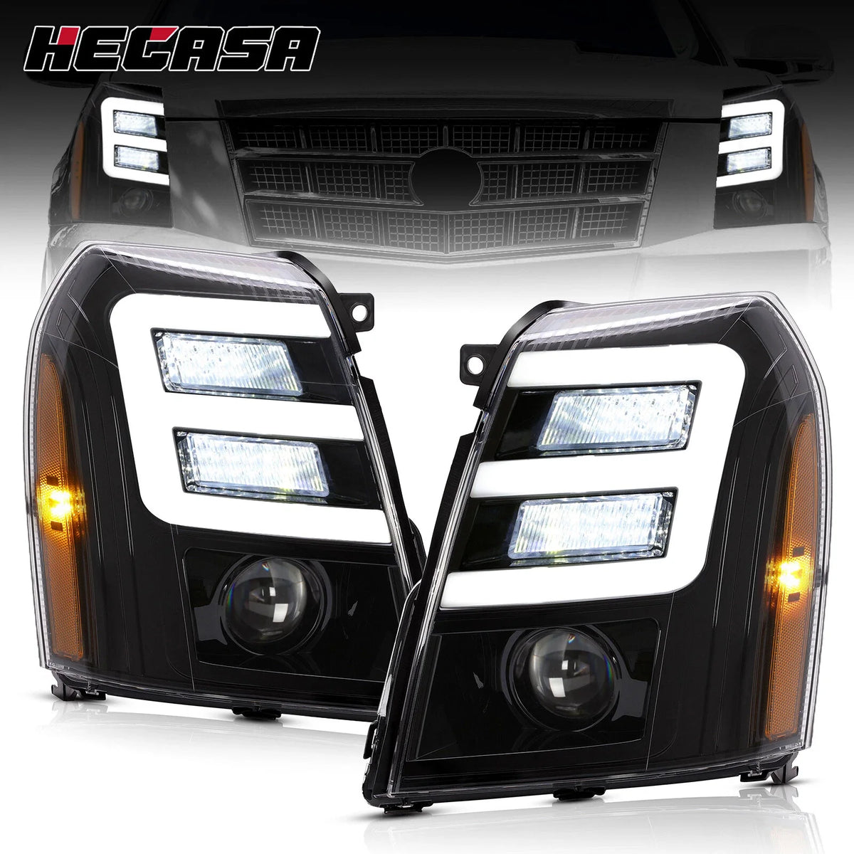 Full LED DRL Projector Headlights for 2007–2014 Cadillac Escalade