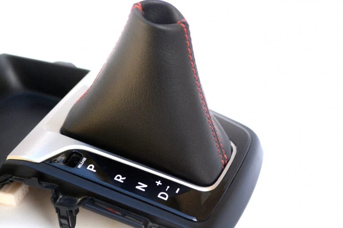 Leather Synthetic Automatic Shift Boot for Hyundai Elantra (2013–2015) Red Stitch