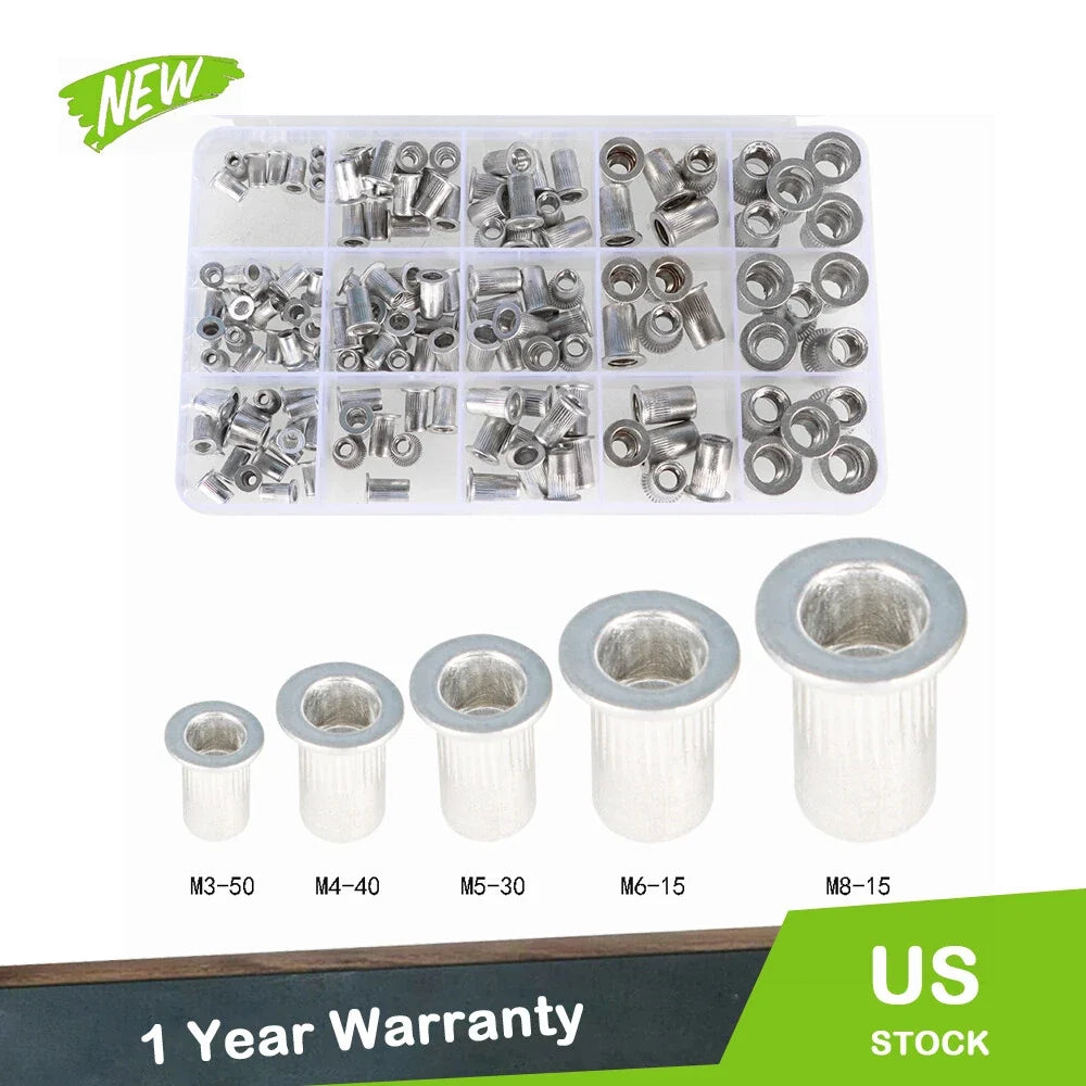150-Piece Aluminum Rivet Nut Kit for Metric Applications (M3–M8)
