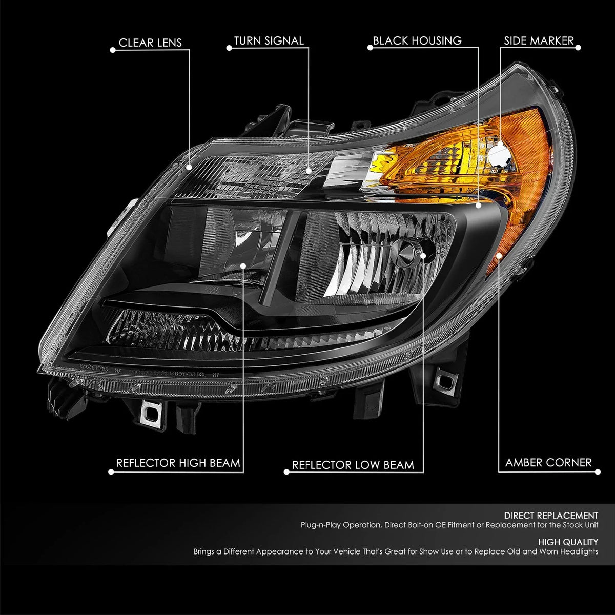 OE Style Black Housing Amber Corner Headlight for Ram Promaster 1500-3500 (2014–2022)