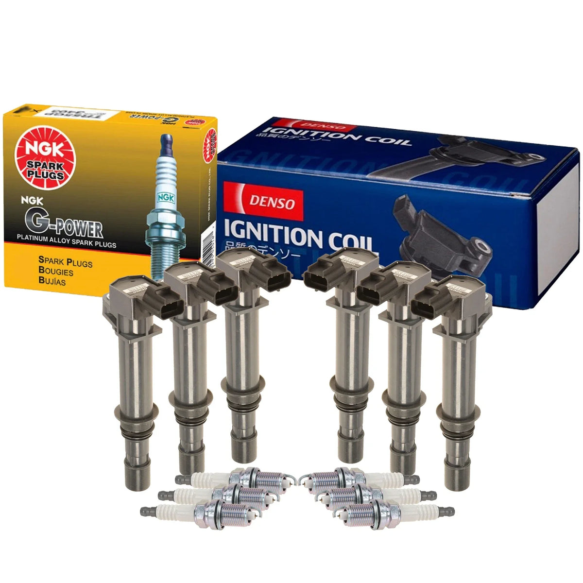 Set of 6 Ignition Coils & Spark Plugs for Dodge Jeep Mitsubishi (Denso, NGK)