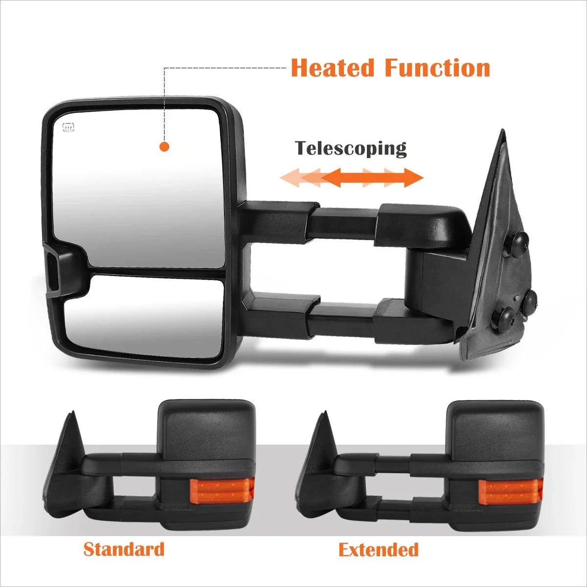 Power Heated Black Towing Mirrors Set with LED for 1999-2002 Sierra/Silverado