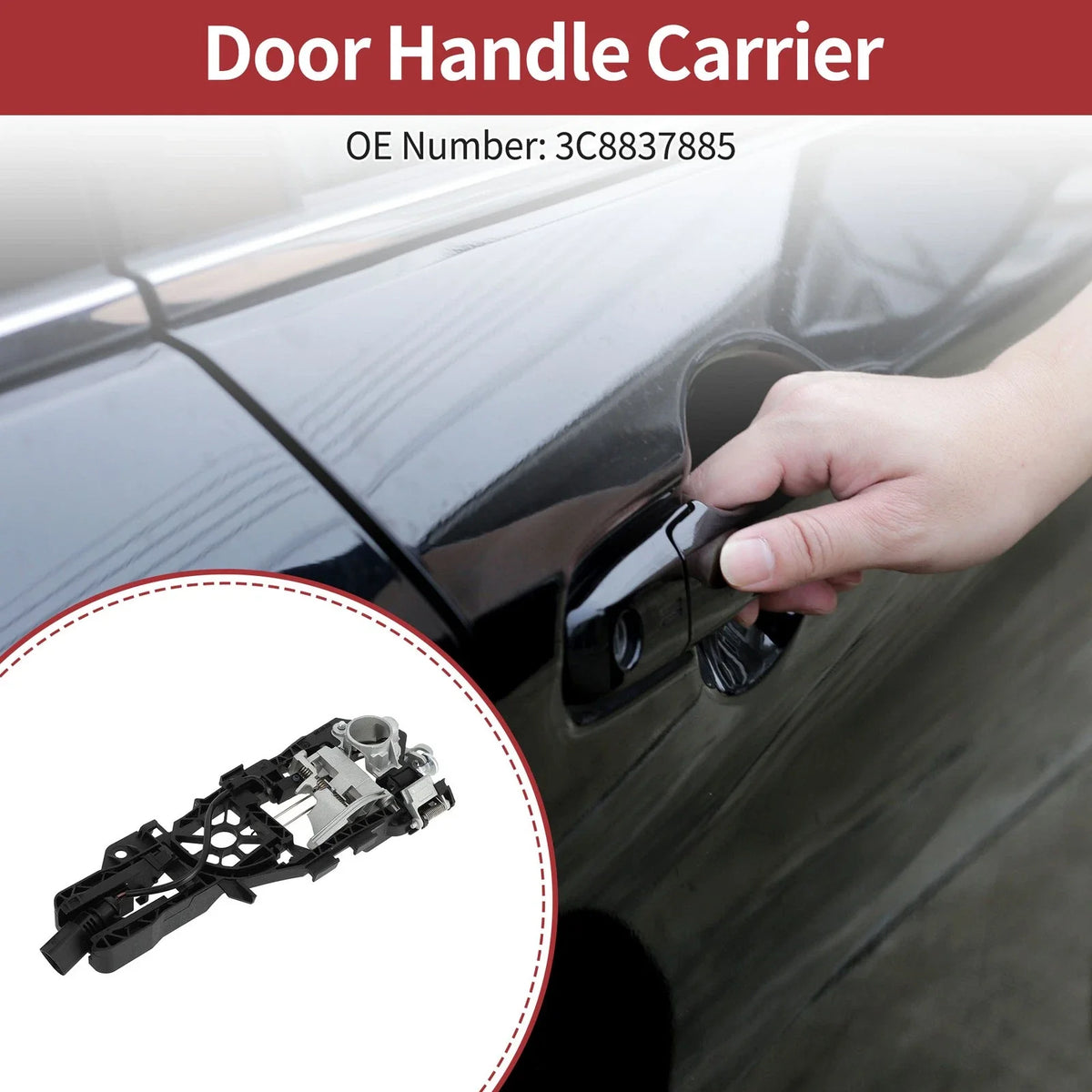 Front Left Door Handle Carrier for Volkswagen CC (2009–2017) No. 3C8837885 Black