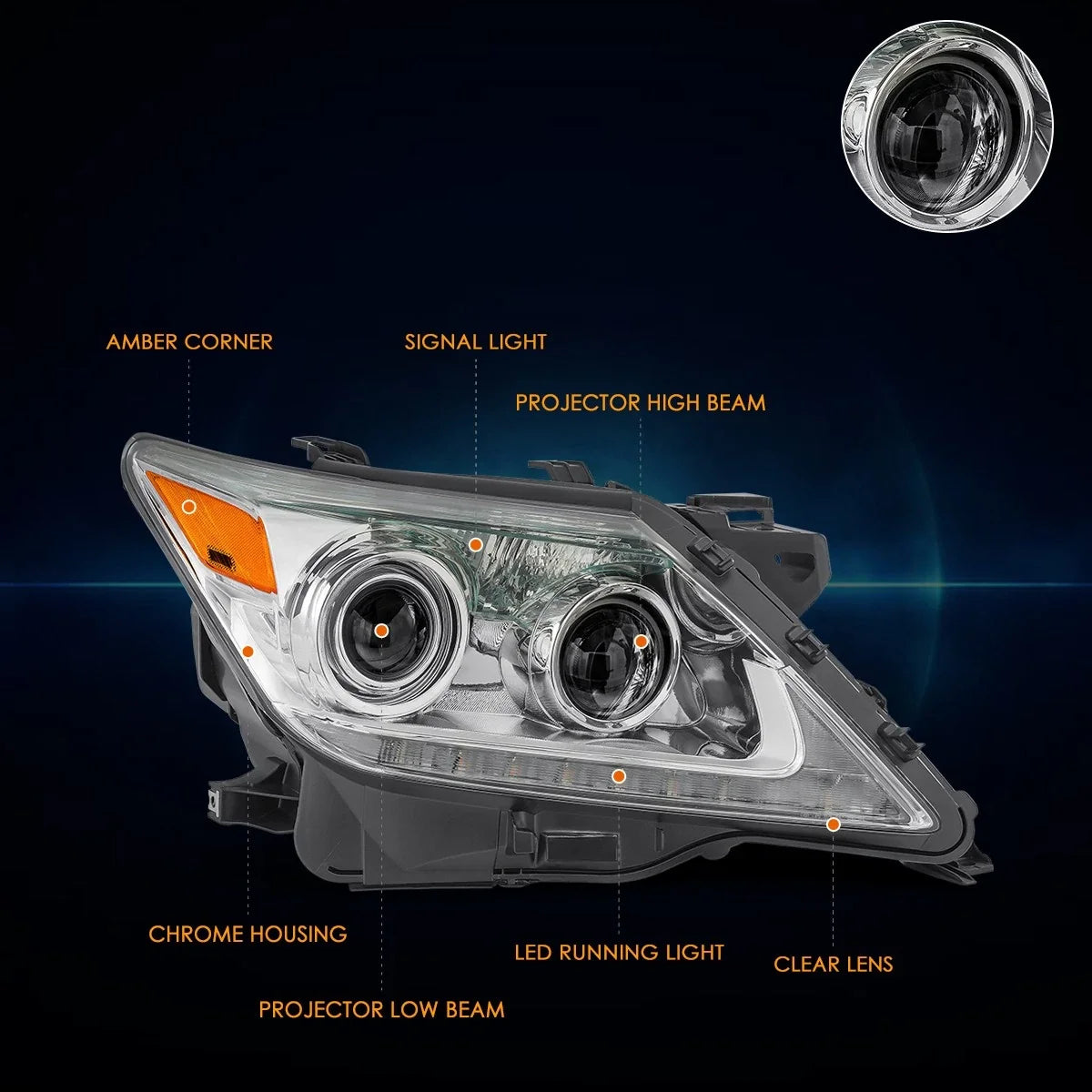 Chrome Right Side HID Projector Headlight for Lexus LX570 2013-2015