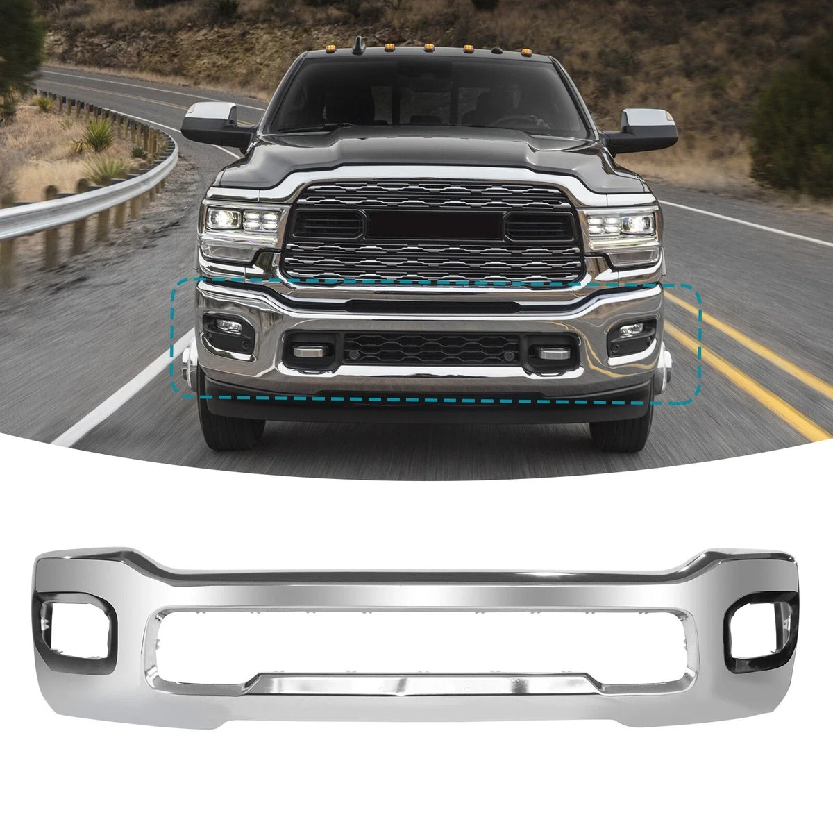Chrome Steel Front Bumper for Dodge Ram 2500 3500 (2019–2023)