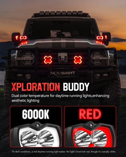 Offroad 2X NOVSIGHT 4.5'' LED Work Light Bar Spot Pod Red/White DRL