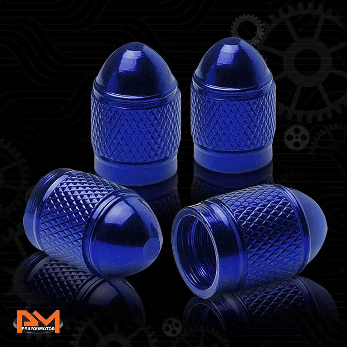 Blue Aluminum Tire Valve Stem Caps - Set of 4 for All Vehicles