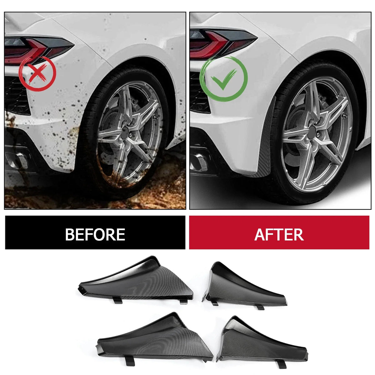 XL Carbon Style Extended Mud Flaps for C8 Corvette (2020–2023)