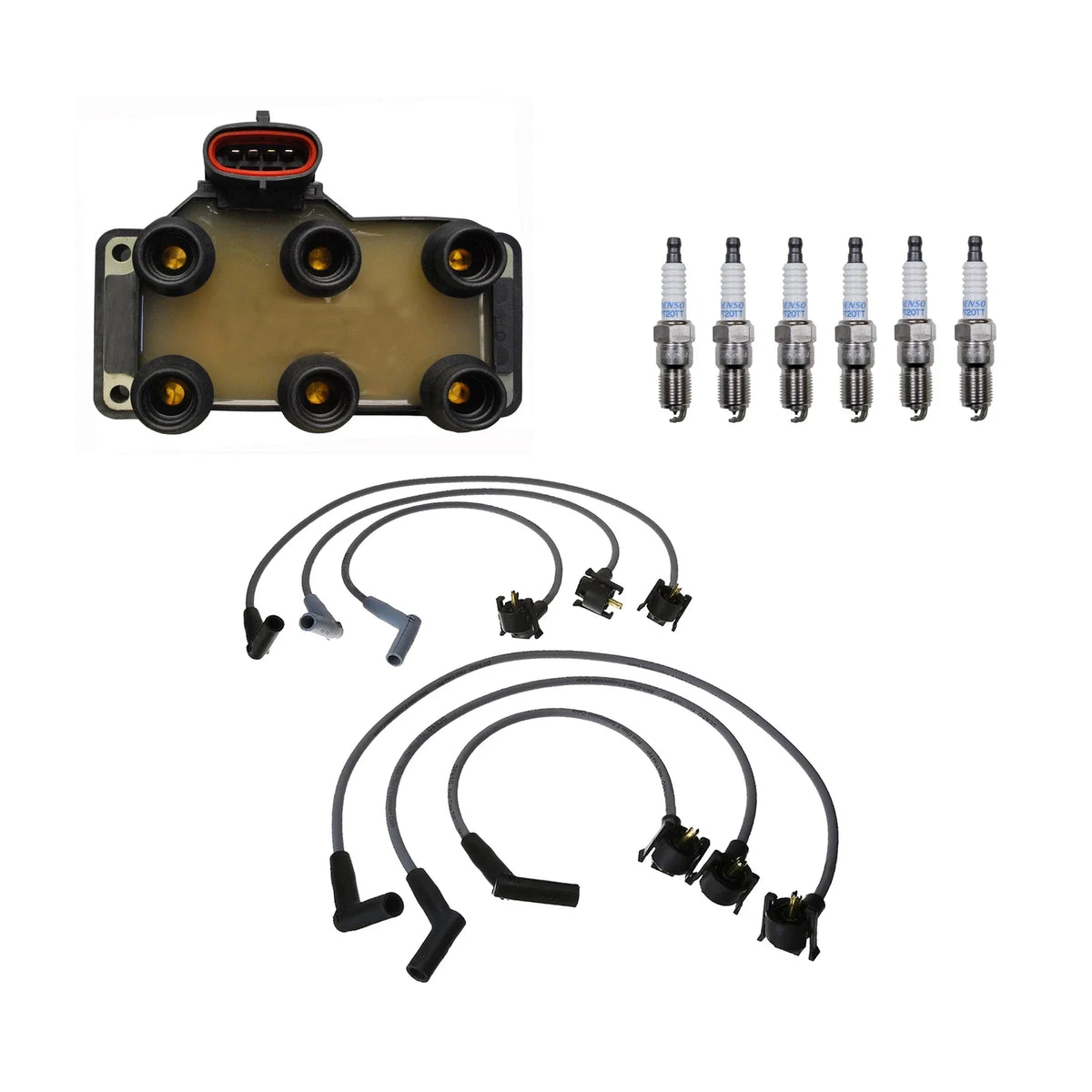 Denso Ignition Coil Wire Set & 6 Platinum Spark Plugs for Mazda B3000 (1994–2006)