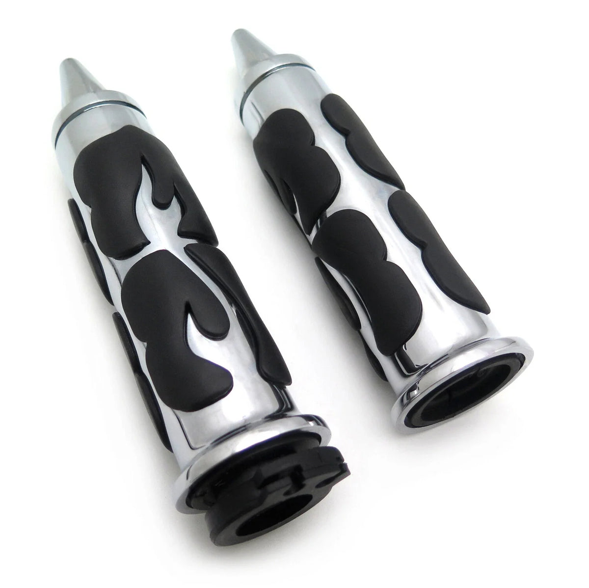 Rubber Hand Grips 1" 25mm Chrome Flame for Yamaha/Suzuki/Kawasaki