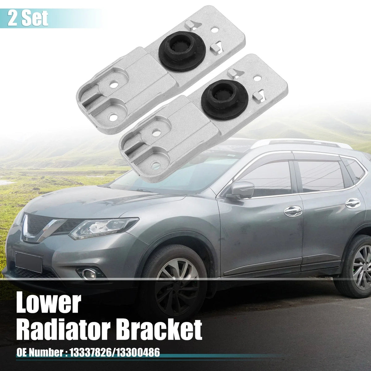 Set of 2 Lower Radiator Brackets with Rubber Cushion for Chevrolet