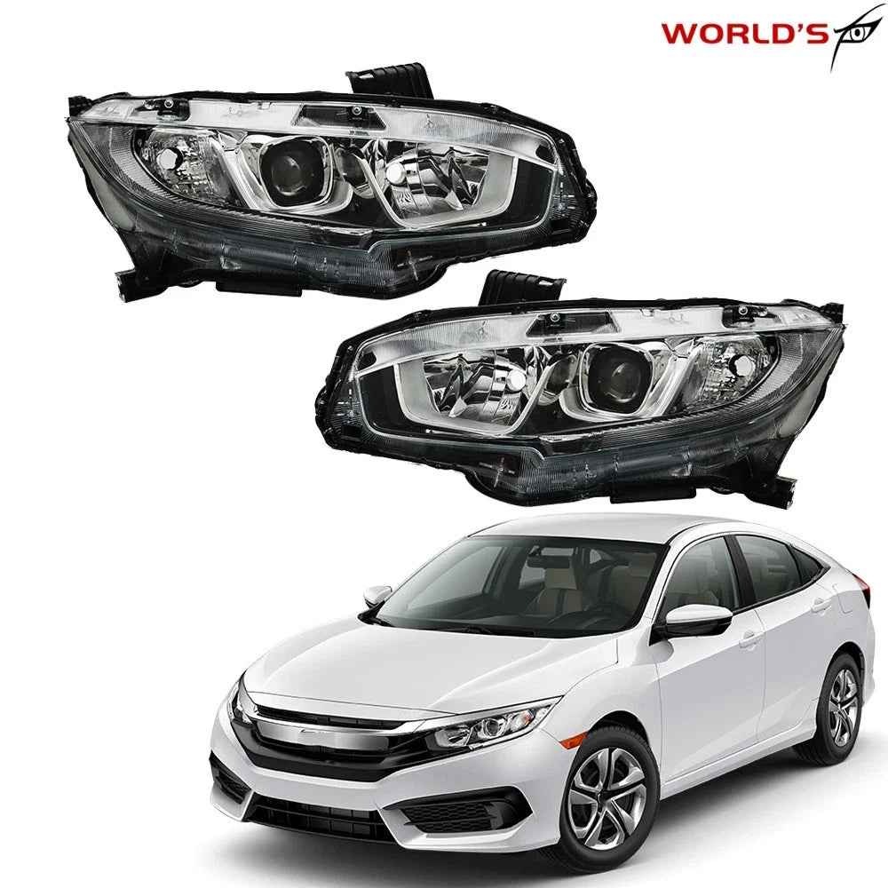 Set of 2 Headlights for Honda Civic (2016–2020) Electroplated Halogen