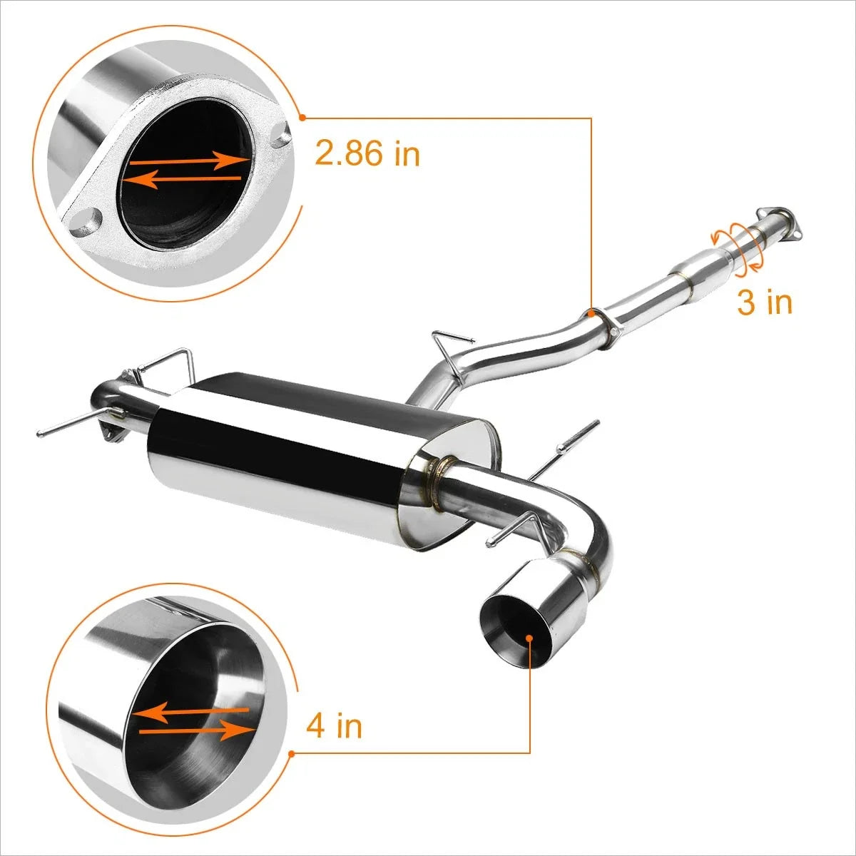 4" Rolled Tip Catback Exhaust Muffler for WRX Subaru 2008-2014