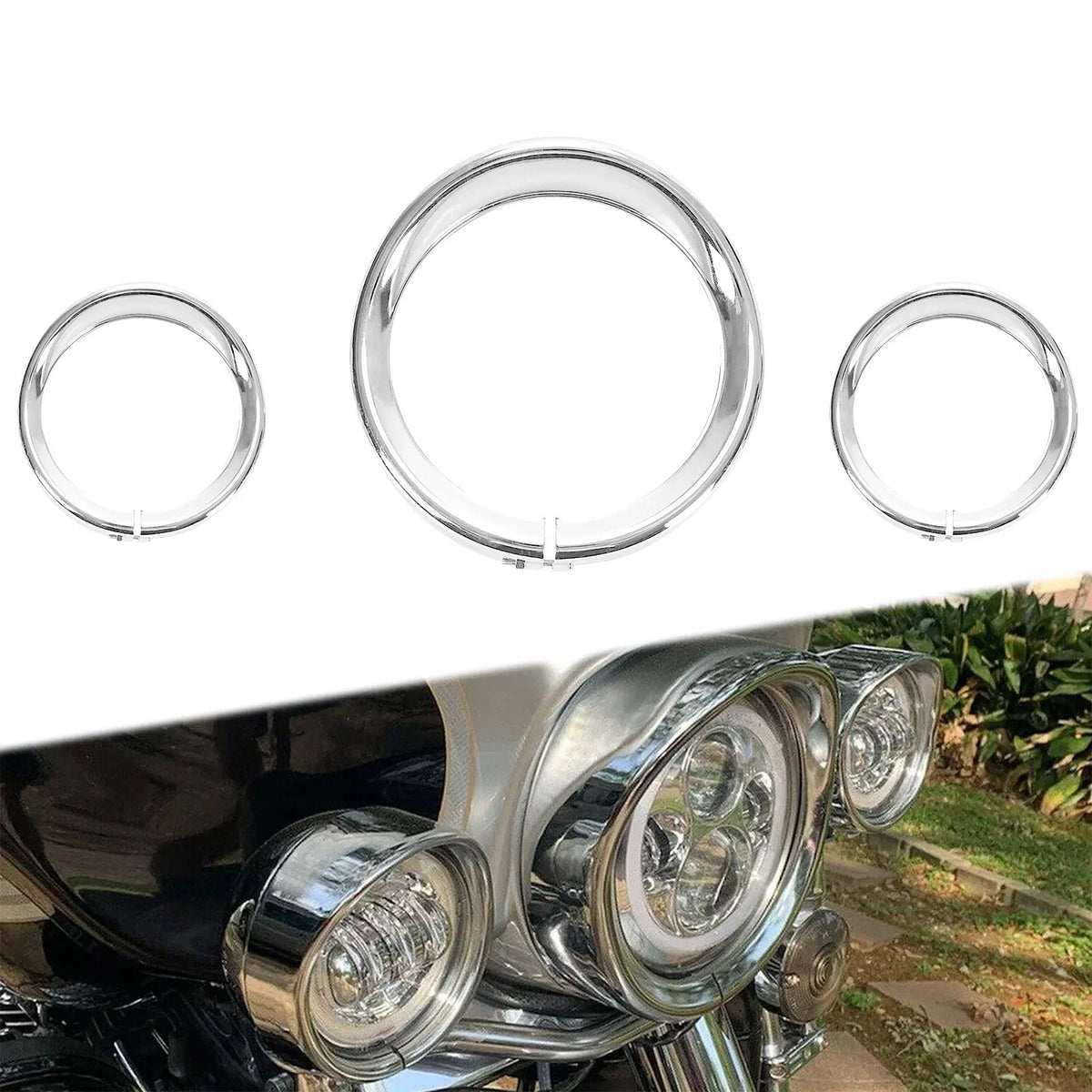 7" Headlight with 4.5" Passing Light Trim Ring Bezel for Harley Touring