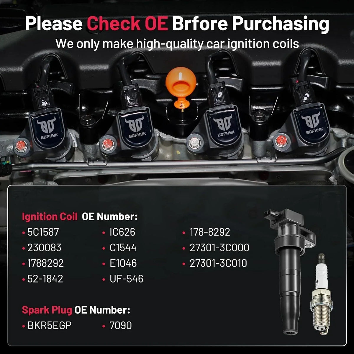 6 Ignition Coils UF546 for Hyundai Genesis 3.8L (2009 to 2016)