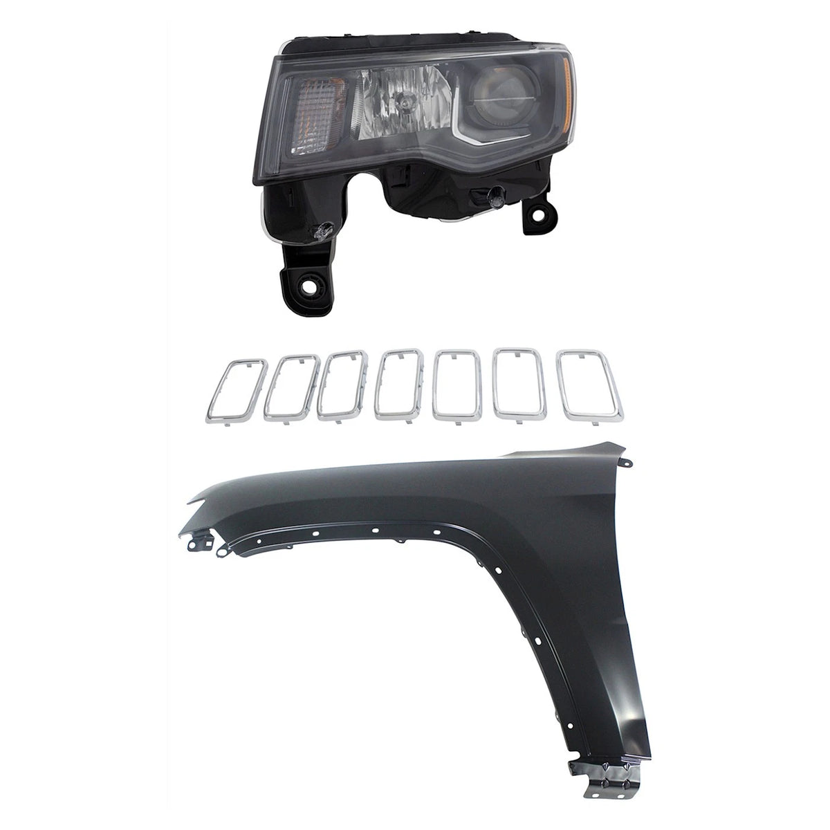 Headlight Kit for Jeep Grand Cherokee (2017–2021) LH Assembly Black Trim Chrome