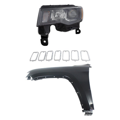 Headlight Kit for Jeep Grand Cherokee (2017–2021) LH Assembly Black Trim Chrome