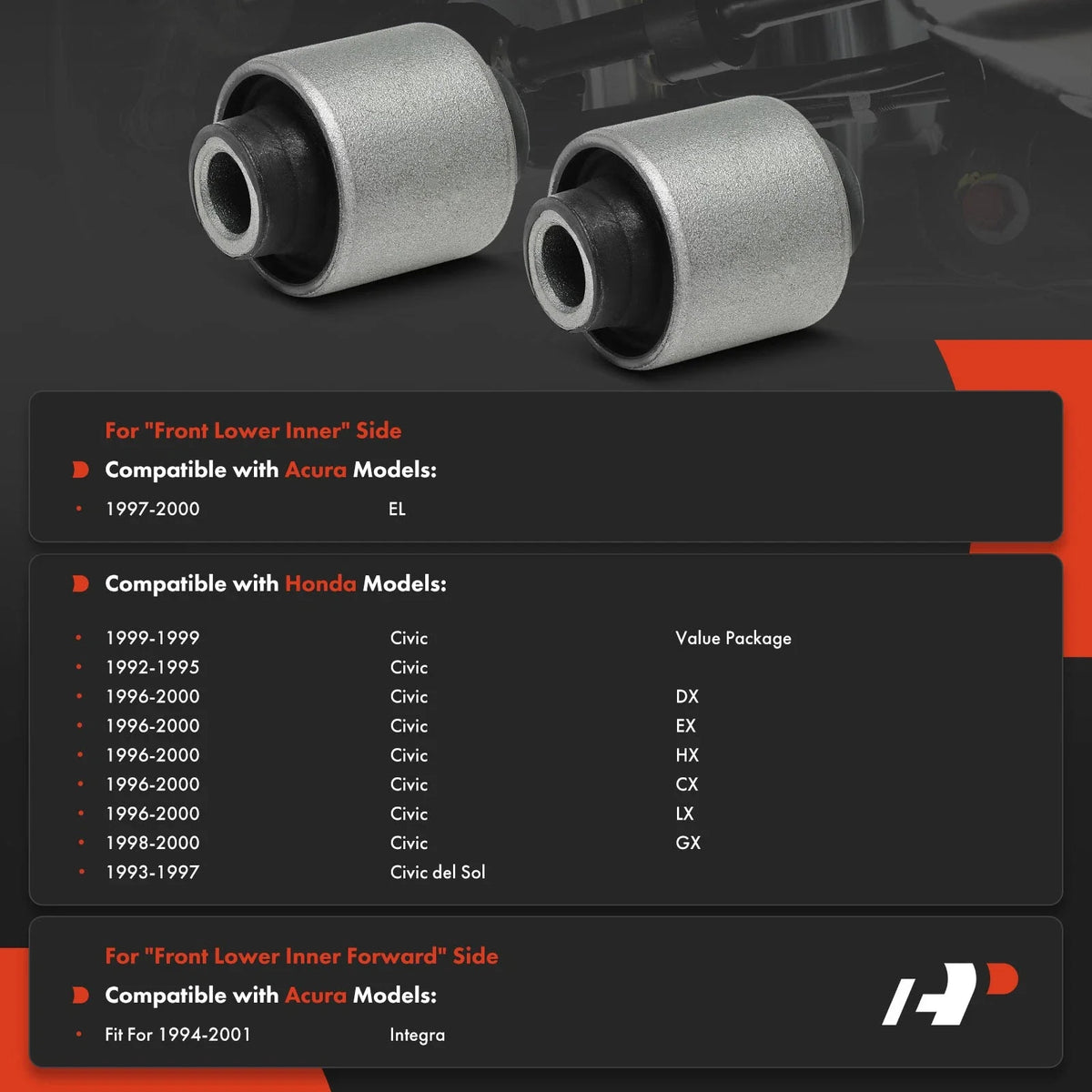 Front Lower Control Arm Bushing Set - 2 Pieces for Honda Civic 1992-2000