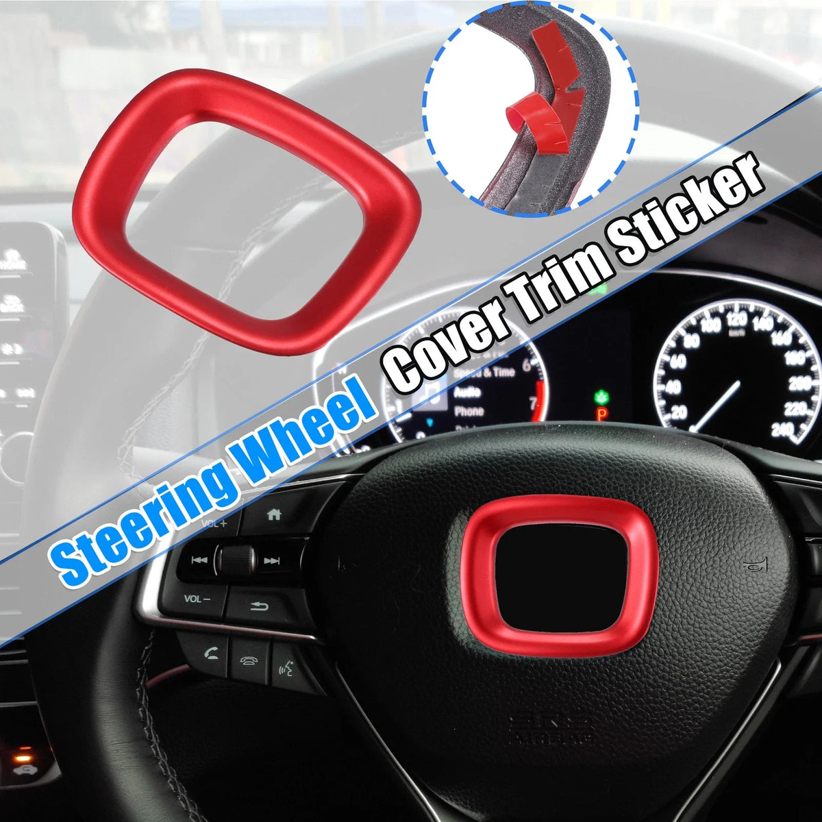 Inner Steering Wheel Center Logo Frame Cover Trim for Honda Accord (2018–2022) Red