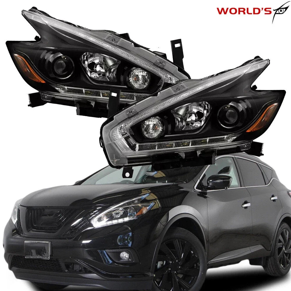 Halogen Black LED DRL Projector Headlights for Nissan Murano (2015–2018)