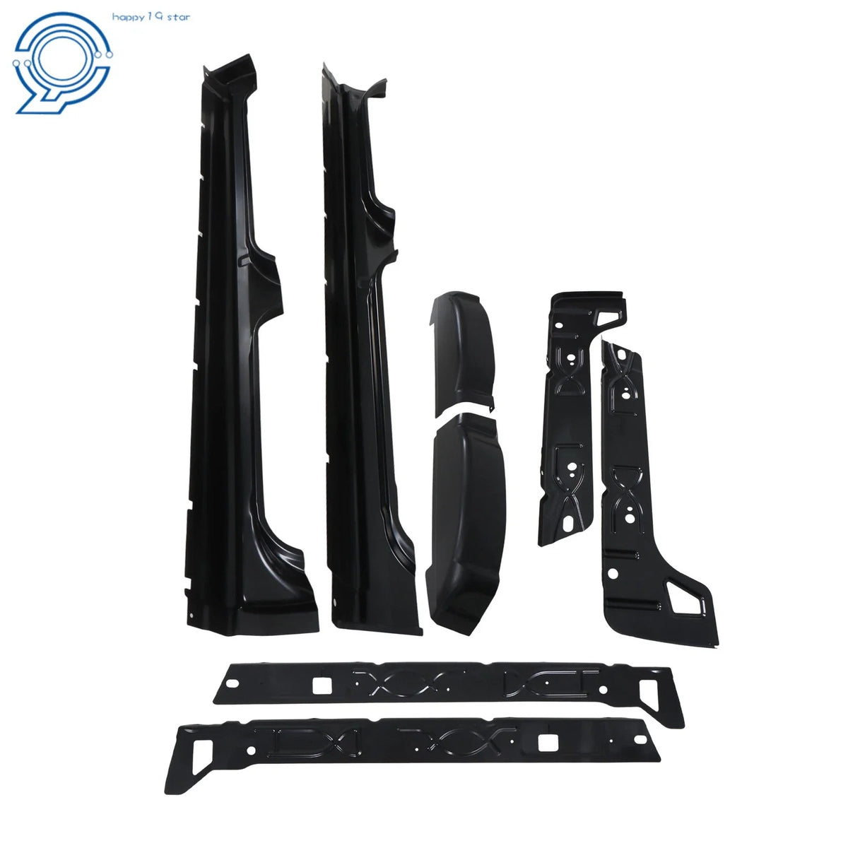 Set of 8 Black Rocker Panels for Silverado Sierra 1500 Crew Cab 1999-2007