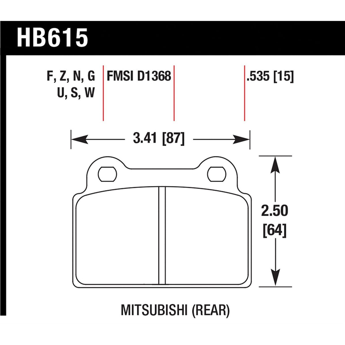 Set of 2 Rear Brake Pads for Mitsubishi Lancer (2008–2014)