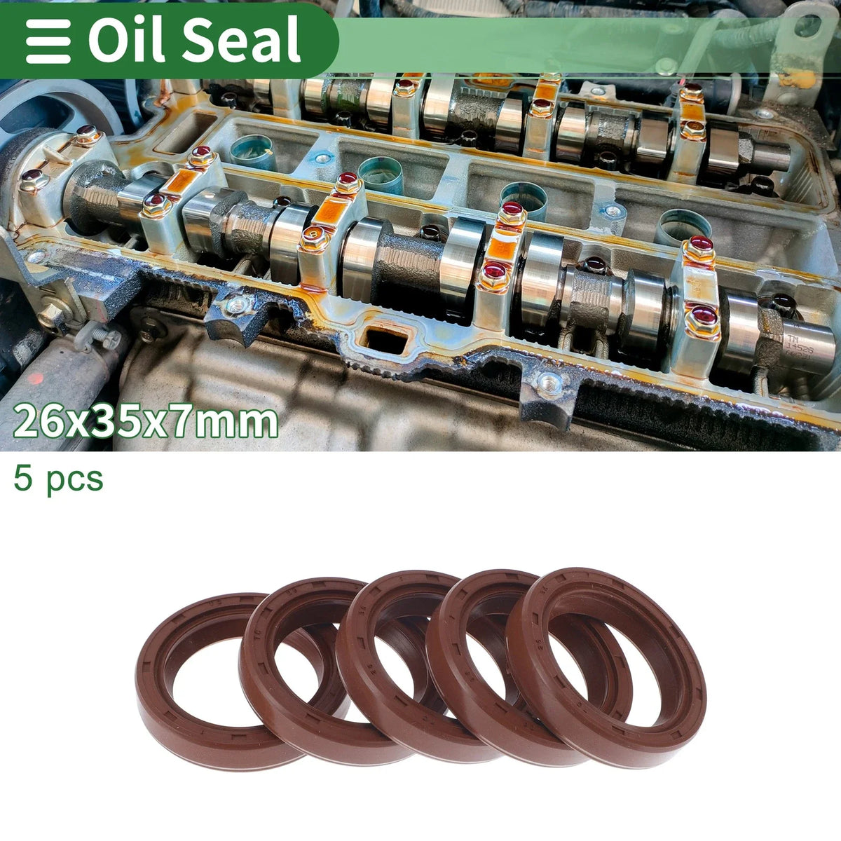 Set of 5 Oil Seal Rotary Shaft Seal FKM Rubber 26x35x7mm