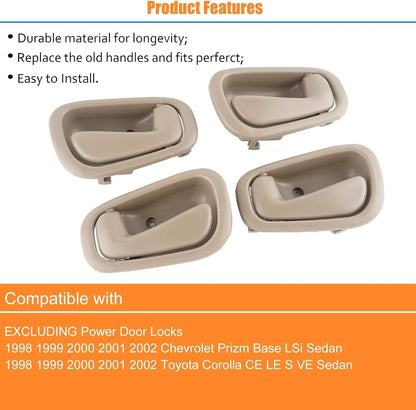 4X Beige Inner Door Handles for Front & Rear - Corolla 1998-2002