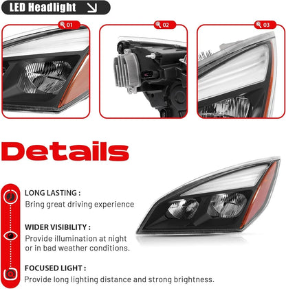 Black Full LED Headlight (Driver Side) for Freightliner Cascadia 2018-2024