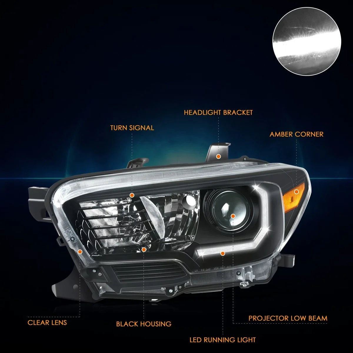 Projector LED Headlights for Toyota Tacoma (2016-2023) Black Housing