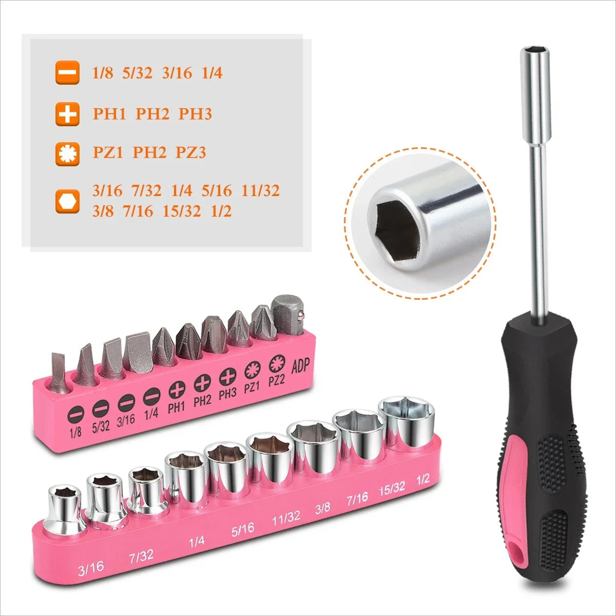 46-Piece Toolbox Set for Household Use (Pink)