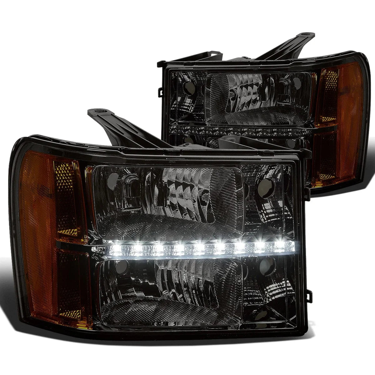 Smoked Clear Headlight Set with LED & Amber Corner for Sierra (2007–2014)