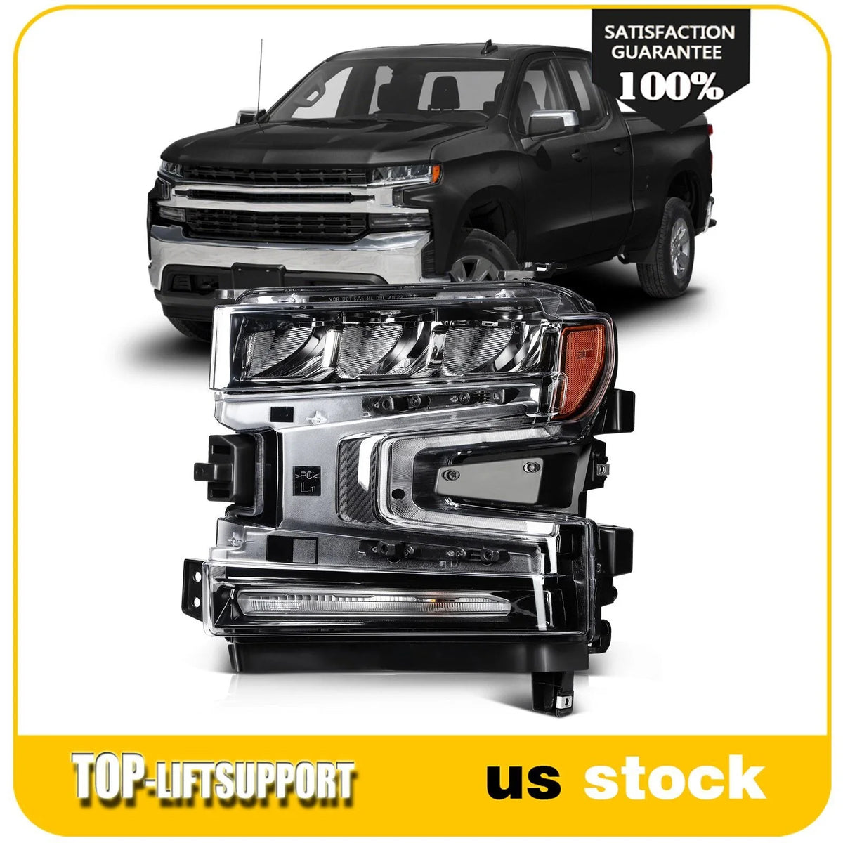 Driver Side Headlight for Chevy Silverado 1500 (2019–2022) Halogen Signal Bar