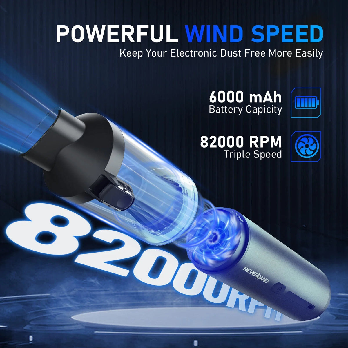 Car Vacuum Cleaner - Cordless Handheld, 100W, 6000mA, 26kPa