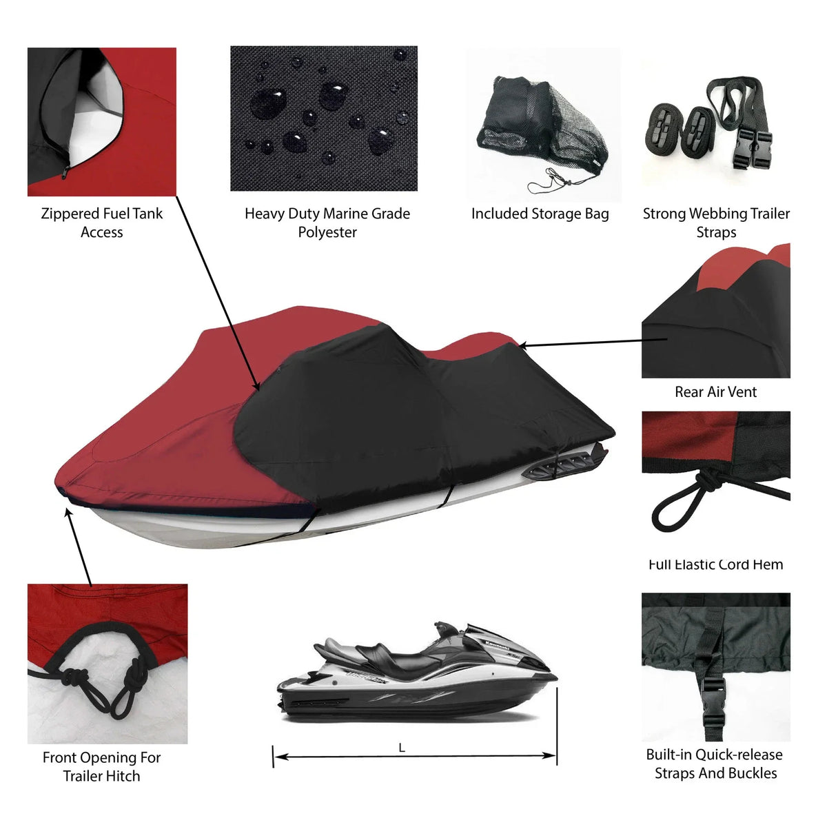 Heavy Duty Trailerable Cover for Sea Doo Jet Ski Fish Pro 155 170