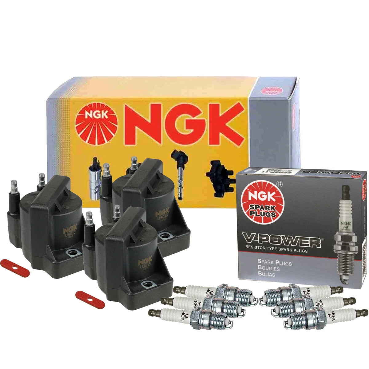 NGK DIS 3 Ignition Coil & 6 V-Power Spark Plugs Kit for Chevy Pontiac (1996–2005)