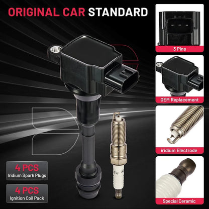 Set of 4 Ignition Coils & Spark Plugs for Pontiac 6000 (1987–1991) UF350